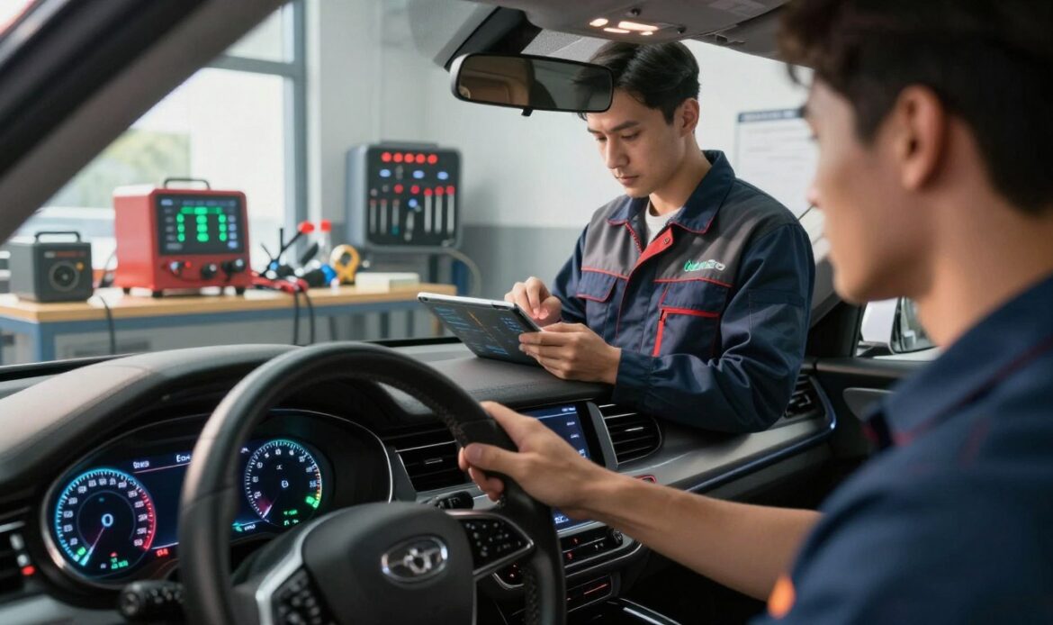 A dynamic, visually striking representation of ECU tuning pricing, showcasing a comparison between 'best price' and 'value' elements. In the foreground, an elegant car dashboard with a digital display showing tuning metrics and prices, illuminated with soft blue and green LED lights. The middle layer features a mechanic, dressed in professional work attire, analyzing data on a tablet, with a look of concentration. The background displays a modern automotive workshop, where tools and tuning equipment are neatly arranged. The scene is bathed in warm natural light, creating a professional, inviting atmosphere, while maintaining a focus on the figures and details related to ECU tuning. The overall mood is informative and energetic, capturing the essence of value in automotive enhancements. A dynamic, visually striking representation of ECU tuning pricing, showcasing a comparison between 'best price' and 'value' elements. In the foreground, an elegant car dashboard with a digital display showing tuning metrics and prices, illuminated with soft blue and green LED lights. The middle layer features a mechanic, dressed in professional work attire, analyzing data on a tablet, with a look of concentration. The background displays a modern automotive workshop, where tools and tuning equipment are neatly arranged. The scene is bathed in warm natural light, creating a professional, inviting atmosphere, while maintaining a focus on the figures and details related to ECU tuning. The overall mood is informative and energetic, capturing the essence of value in automotive enhancements.